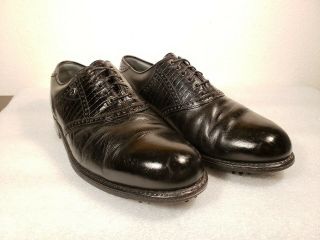 Rare Vtg Footjoy Usa Premiere Classics Dry 10.  5e Golf Shoes Black Lizard Skin