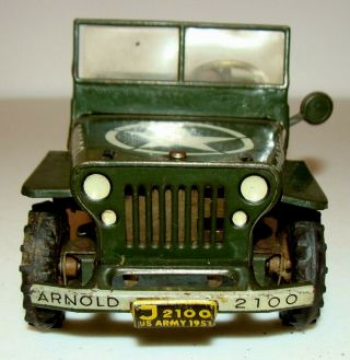 VINTAGE 1951 ARNOLD GERMANY TIN WINDUP TOY U.  S.  ARMY WILLYS JEEP 4