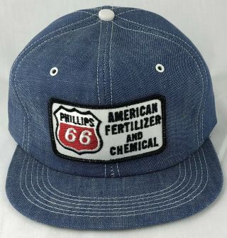 Vtg Phillips 66 American Fertilizer Patch Snapback Trucker Denim Hat K Products
