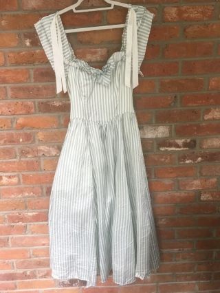 Jessica Mcclintock Gunne Sax Vintage Gown 7 Blue White Stripes