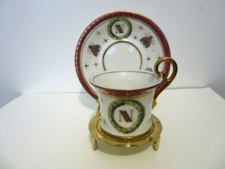 Vintage French Porcelain Tea Cup And Saucer Napoleon Bee Signed Jpt Chanele