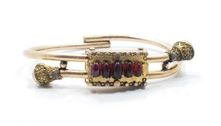 Vintage Victorian Yellow Gold Filled Detailed Red Glass Ladies Bracelet