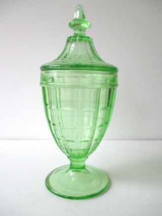 Vintage Depression Glass Green Covered Candy Dish