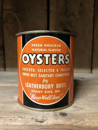 Vintage Black Swan Brand Oyster Tin Can Pint Size Chesapeake Bay Shady Side MD 3