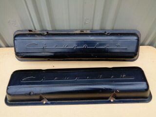 Vintage Chevrolet Script Small Block Sbc Valve Covers 283 327 350 Belair Impala