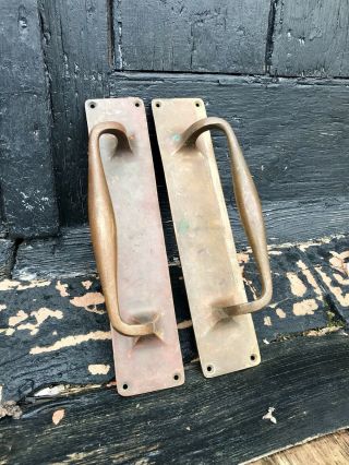 Reclaimed Vintage Brass/bronze Door Pulls Handles On Plates Edwardian