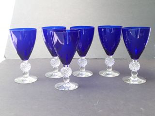 Vintage Morgantown Golf Ball Crystal Cobalt Blue Water Glasses Set Of 6