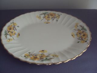 Vintage Limoges China Yellow Daisy Platter 15 " Long 12 " Wide 22 Kt Gold Usa