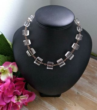 Rare Vintage Art Deco 30s Czech Clear Glass Cube Beads Necklace Bridal Jewellery