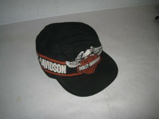 Vintage 1980s Harley Davidson Eagle Black Painters Cap Hat Usa Made
