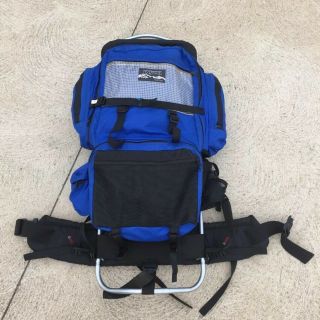 Vtg Jansport External Frame Tall Large Backpack Hiking Camping Made In Usa Blue