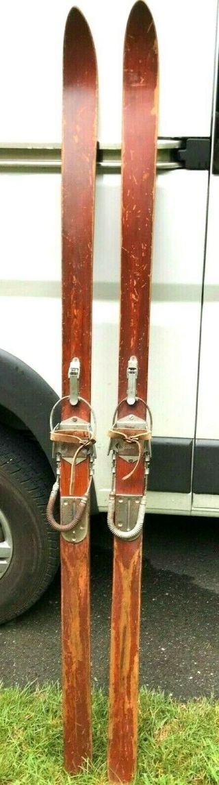 Vintage Wooden Skis 72 " Metal Cable Bindings