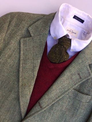 Vintage Harris Tweed Light Green Herringbone Sport Coat 38s