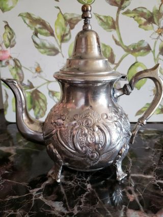 Vintage Teapot Kettle Serving Moroccan Strainer Silver Plated Large 32 Oz