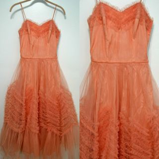 Vintage 1950s Emma Domb Tulle Prom Party Dress Xs Formal Gown