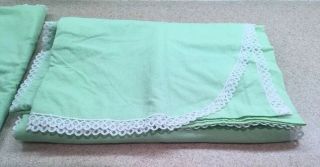 Matouk John Vintage Twin Blanket Cover Green White Swiss Dots & Lace USA Made 2