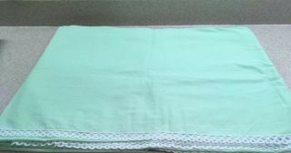 Matouk John Vintage Twin Blanket Cover Green White Swiss Dots & Lace USA Made 3