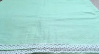 Matouk John Vintage Twin Blanket Cover Green White Swiss Dots & Lace USA Made 4
