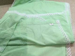 Matouk John Vintage Twin Blanket Cover Green White Swiss Dots & Lace USA Made 6