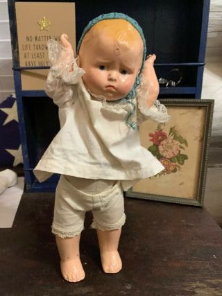 1930s Effanbee Baby Grumpy 11” Composition And Cloth Antique Doll