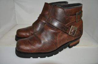 Karl Kani Vintage Motorcycle Harness Ankle Boots Brown Saddle Leather Men 12 M 3