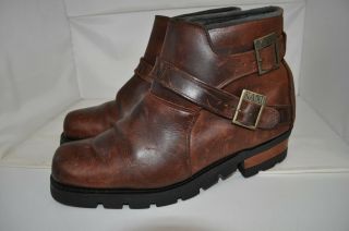 Karl Kani Vintage Motorcycle Harness Ankle Boots Brown Saddle Leather Men 12 M 5