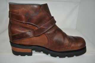 Karl Kani Vintage Motorcycle Harness Ankle Boots Brown Saddle Leather Men 12 M 7