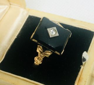 Art Deco Black Onyx Habille Ring 10k Gold Filled Sz 8 Vintage Jewelry