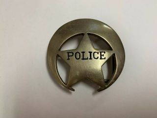 Vintage Solid Brass Police Star Belt Buckle Estate Find