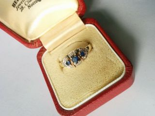 Stunning Vintage 9ct Gold Sapphire & Diamond Ring.  Size M 1/2.  9k Dia 375