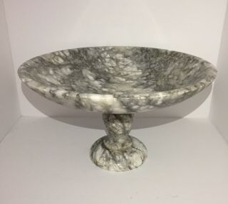 Vintage Italian Alabaster Carved Marble Pedestal Fruit Bowl For Stone Fruit Grey