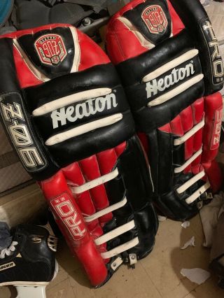 Vintage Pair Heaton Pro 90z Goalie Hockey Pads 31 " Red&black