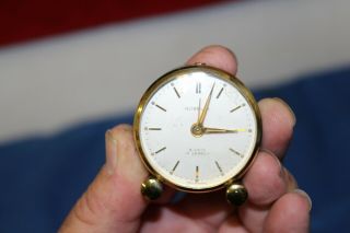 Vintage Gubelin Swiss 15 Jewel 8 Day Miniature Travel Alarm Clock W/leather Case