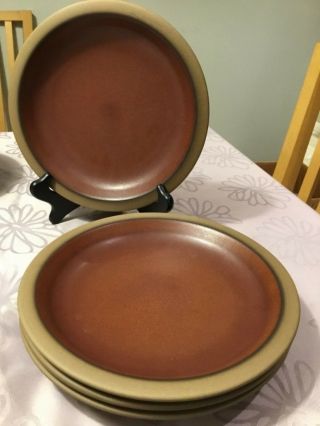 4 Vintage Heath Ceramic Pottery Red Brown Sandstone Plates 9”