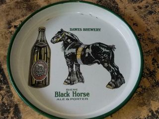 Vintage Black Horse Porcelain Enamel Beer Tray