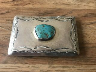 Vintage Old Pawn Native American Sterling Silver & Turquoise Belt Buckle