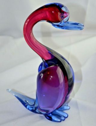 Vintage Mid Century Murano Art Glass Duck Blue/purple/red 8 ".
