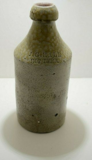 Vintage Glazed Stoneware J.  G.  Hall Hop Beer Bottle