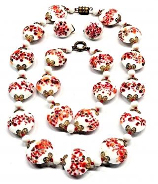 Vintage Venetian Italian Murano Glass Reds Gold Necklace Bracelet Earrings Set