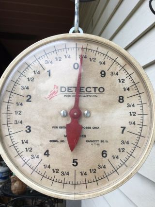 Vintage Detecto MCS Series 20lb x 1/4oz Dial Hanging Scale Produce Scale 2