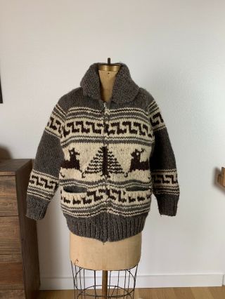 Vintage Tuak Sweater 100 Virgin Wool Unisex Cream Brown Deer Zipper