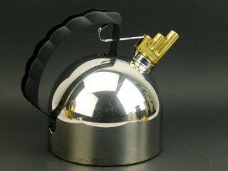 Mid Century Modern Vintage Alessi Italy Chrome Brass 3 Whistle Tea Kettle Teapot