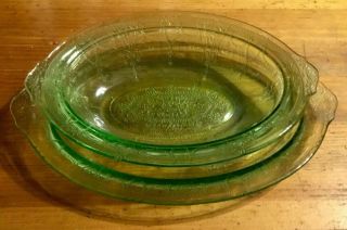Vtg Ancor Hocking Green Cameo Ballerina Depression Glass Oval Casserole & Dish