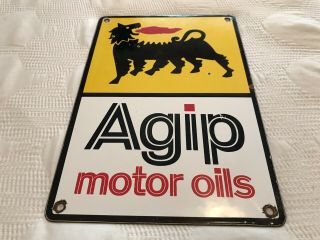 Vintage Agip Motor Oil Porcelain Sign,  Pump,  Gas Station,  Rack Plate,  Shell Lube
