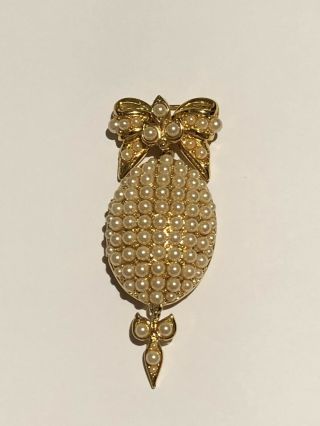 Vintage Joan Rivers Faux Pearl Gold Tone Locket Necklace Pendant & Pin Brooch