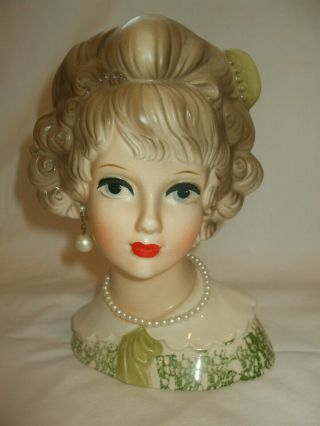 Hard To Find Vintage Relpo Japan 2188 Lady Head Vase,  7” Pearls Tall Rare