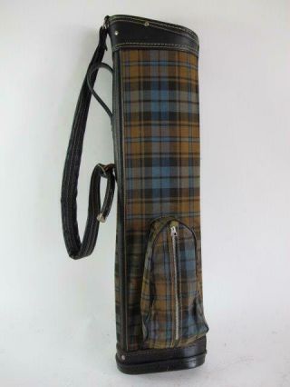 Rare Anitique Par Plaid Vintage Canvas Leather Stovepipe Golf Club Bag
