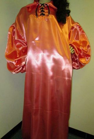 Vintage: Satin High Gloss Coral Bridal Satin Balloon Shirt Long Gown