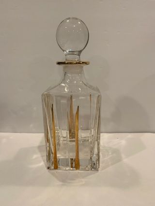 Vintage Cut Crystal Glass Decanter Gold Trim Liquor Whiskey Heavy Sparkling