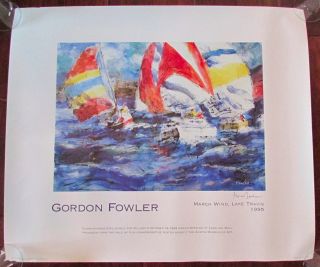 Vtg Art Print Sailing Signed Gordon Fowler March Wind Lake Travis Austin Tx 1995